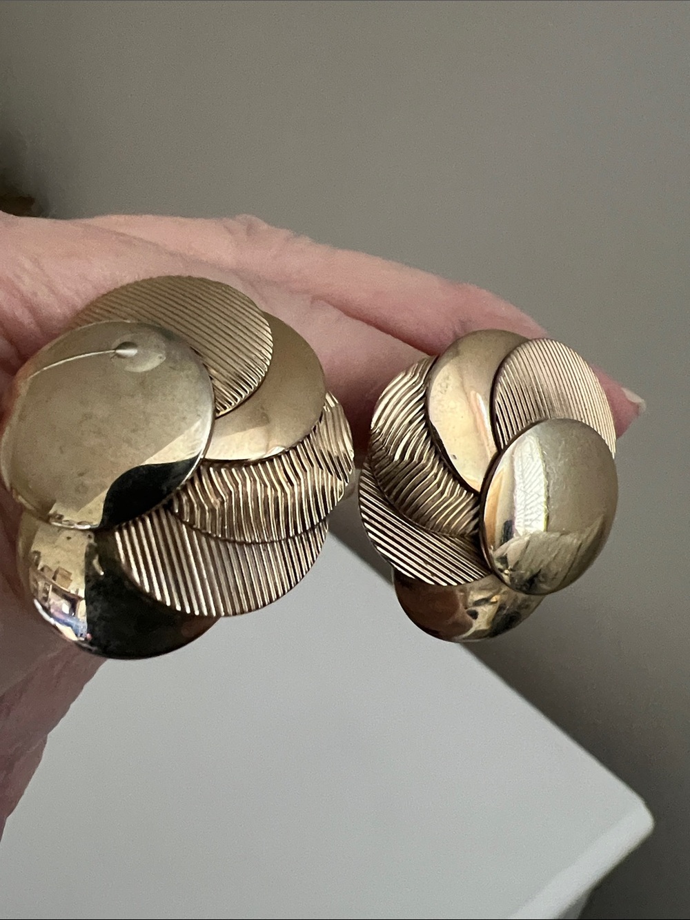 Elegant Layered Disc Statement Earrings in Gold - Clip On - Vintage
